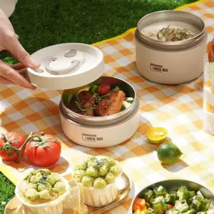 Alternative view of لانش بوكس استانلس ستيل 3 دور بيد وغطاء محكم لتناول وجبات صحية في أي مكان  -  Stainless Steel Lunch Box with 3 Tiers, Handle & Leak Proof Lid Ideal for Healthy Meals