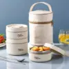 لانش بوكس استانلس ستيل 3 دور بيد وغطاء محكم لتناول وجبات صحية في أي مكان  -  Stainless Steel Lunch Box with 3 Tiers, Handle & Leak Proof Lid Ideal for Healthy Meals