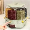 ديسبنسر بقوليات دوّار 6 خانات بغطاء شفاف لتنظيم الأرز والمكرونة والشعيرية والحبوب - Rotating Dry Food Dispenser 6 Grid with Clear Lid for Organizing Rice Pasta Noodles & Grains