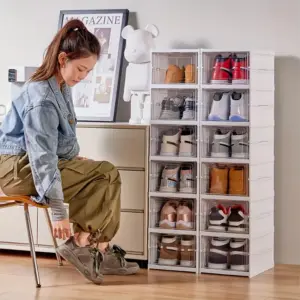 Alternative view of استاند أحذية وشنط 6 دور قابل للطي بغطاء أكريليك شفاف - Shoe & Bag Organizer Rack with 6 Tiers, Foldable Design & Clear Acrylic Cover