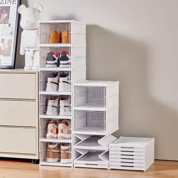 استاند أحذية وشنط 6 دور قابل للطي بغطاء أكريليك شفاف - Shoe & Bag Organizer Rack with 6 Tiers, Foldable Design & Clear Acrylic Cover