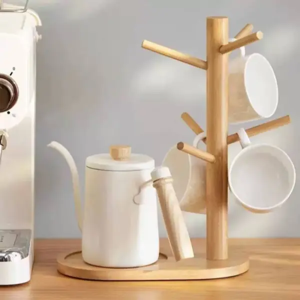حامل مجات وأكواب خشبي 6 هوك سهل الفك والتركيب - Wooden Mug & Cup Holder 6 Hooks Easy to Assemble