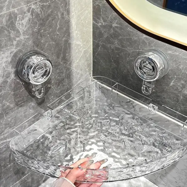 منظم حمام سكشن كب لسهولة التركيب بدون حفر وفتحات لتصريف المياه -  Bathroom Suction Cup Organizer with Drainage Holes Drill Free Easy Installation
