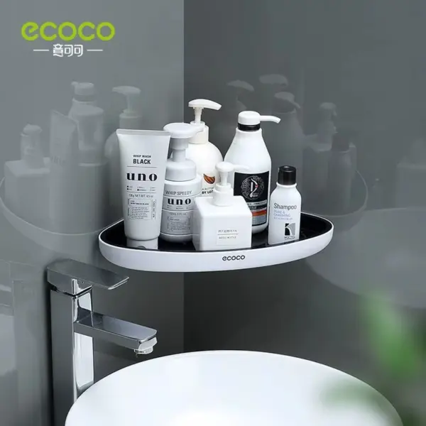 رف ركنة للحمام منظم للشامبو والشاور بفتحة تصريف ولزق قوي ايكوكو - Corner Bathroom Shelf for Shampoo & Shower with Drainage Hole and Strong Adhesive Ecoco