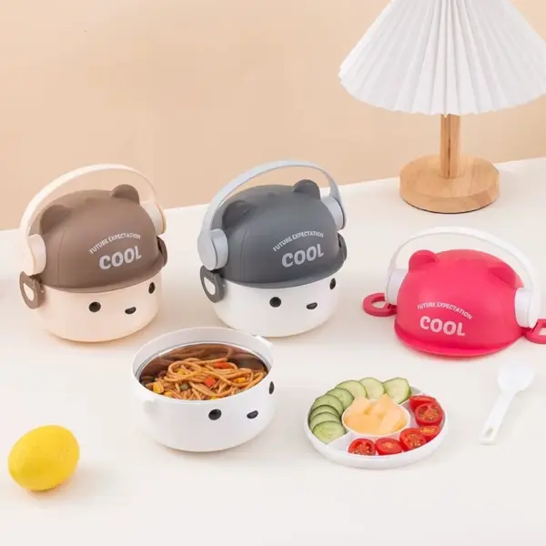لانش بوكس كيوت بصينية استانلس ستيل ويد للمدارس والرحلات - Cute Lunch Box with Stainless Steel Tray & Handle for School & Trips