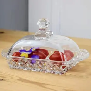 Alternative view of علبة زجاج مزخرفة لحفظ الزبدة وتقديم الكيك والمافن والكوكيز بغطاء شيك - Decorative Glass Butter Dish with Elegant Lid for Serving Butter Cakes Muffins & Cookies