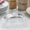 علبة زجاج مزخرفة لحفظ الزبدة وتقديم الكيك والمافن والكوكيز بغطاء شيك - Decorative Glass Butter Dish with Elegant Lid for Serving Butter Cakes Muffins & Cookies