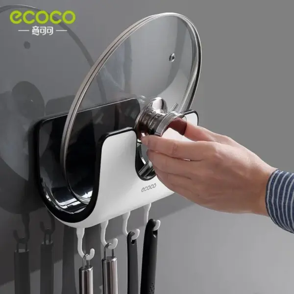 منظم أغطية الحلل وهوكات للمعالق وأدوات الطبخ ايكوكو - Ecoco Pot Lid & Utensil Holder Rack