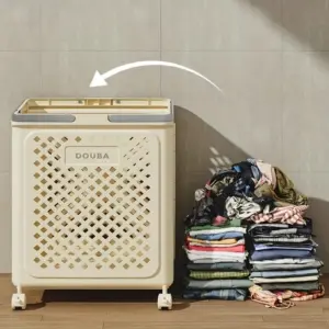 Alternative view of باسكت غسيل قابل للطي بعجلات ويد لسهولة التنقّل والحمل - Foldable Laundry Basket with Wheels and Handle for Easy Transport and Carrying