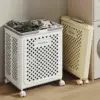 باسكت غسيل قابل للطي بعجلات ويد لسهولة التنقّل والحمل - Foldable Laundry Basket with Wheels and Handle for Easy Transport and Carrying
