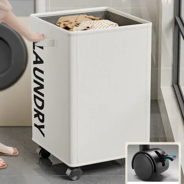 باسكت غسيل بعجلات ويد من الجانبين لحمل الملابس ولعب الاطفال - Laundry Basket with Wheels and Dual Side Handles for Clothes and Kids’ Toys
