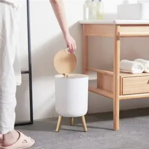 Alternative view of باسكت قمامة بغطاء تاتش وأرجل شكل خشبي لغرف النوم والليفنج والمطبخ والحمام – Touch Lid Trash Bin with WoodenLook Legs for Bedroom Living Room Kitchen & Bathroom