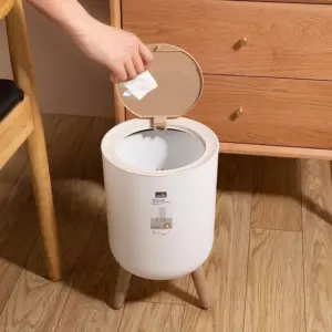 باسكت قمامة بغطاء تاتش وأرجل شكل خشبي لغرف النوم والليفنج والمطبخ والحمام – Touch Lid Trash Bin with WoodenLook Legs for Bedroom Living Room Kitchen & Bathroom
