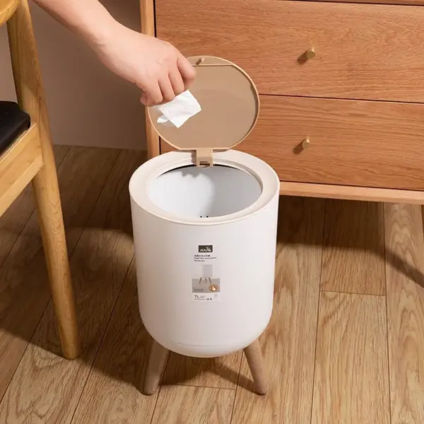 باسكت قمامة بغطاء تاتش وأرجل شكل خشبي لغرف النوم والليفنج والمطبخ والحمام – Touch Lid Trash Bin with WoodenLook Legs for Bedroom Living Room Kitchen & Bathroom