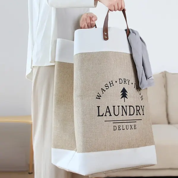 باسكت غسيل وتربروف قابل للطي بيد لسهولة الحمل - Waterproof Foldable Laundry Basket with Handle for Easy Carrying