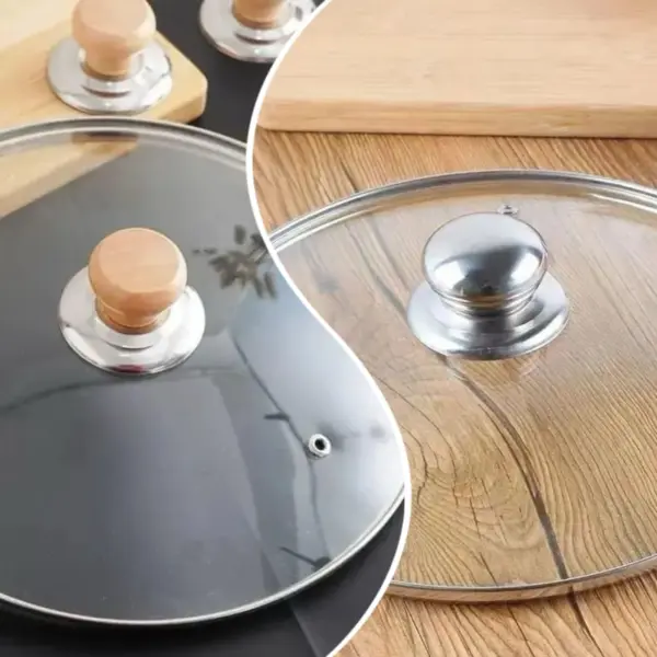 طقم مقابض غطاء حلة وطاسة استانليس وخشب 2 قطعة – Stainless Steel & Wooden Pot & Pan Lid Handles Set 2 Pieces