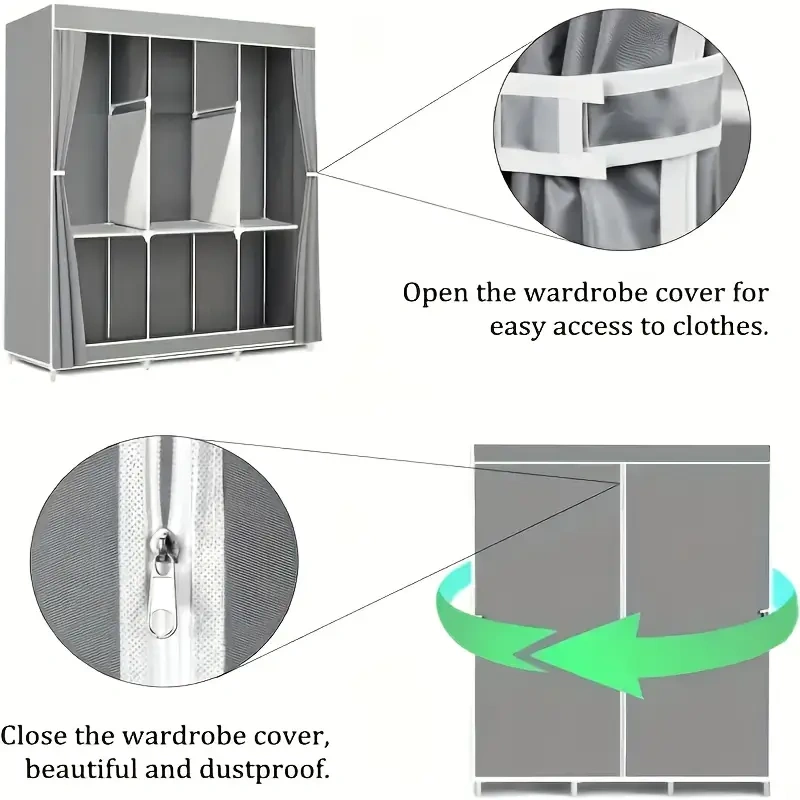 دولاب ملابس 3 درف بغطاء سهل الفك والتركيب لغرف النوم والدريسنج والأطفال - Wardrobe Closet with 3 Doors & Easy Assembly for Bedrooms Dressing Rooms and Kids’ Spaces - Image 6