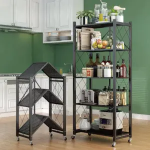 Alternative view of استاند منظم 4 رفوف معدني قابل للطي بعجلات لسهولة الحركة للمطبخ والحمام – Foldable 4 Tier Metal Storage Rack with Wheels for Easy Mobility in Kitchen & Bathroom