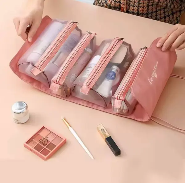 شنطة ميك اب وتربروف 4 قطع قابلة للفصل للخروج والسفر – Waterproof Makeup Bag Set of 4 Detachable Pieces for Travel & Daily Use