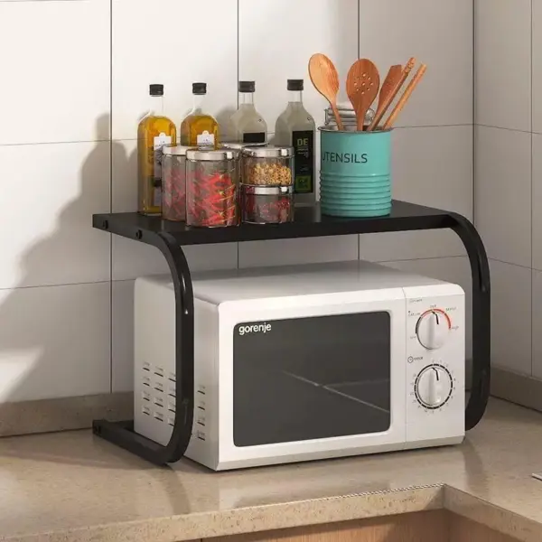 استاند ميكرويف برف علوي لتنظيم أدوات المطبخ وتوفير المساحة – Microwave Stand with Top Shelf for Kitchen Organization & Space Saving