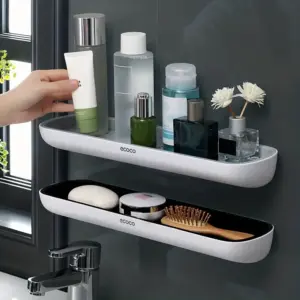 Alternative view of رف حائط وحامل فوطة منظم لأدوات الحمام والمطبخ بلزق دبل فيس قوي ايكوكو – Wall Mounted Shelf & Towel Holder Organizer for Bathroom & Kitchen Strong Adhesive Ecoco