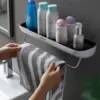 رف حائط وحامل فوطة منظم لأدوات الحمام والمطبخ بلزق دبل فيس قوي ايكوكو – Wall Mounted Shelf & Towel Holder Organizer for Bathroom & Kitchen Strong Adhesive Ecoco