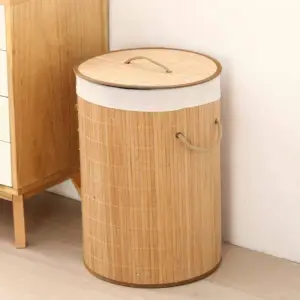 Alternative view of باسكت غسيل خشب ببطانة كتان قابلة للإزالة – Wooden Laundry Basket with Removable Linen Liner