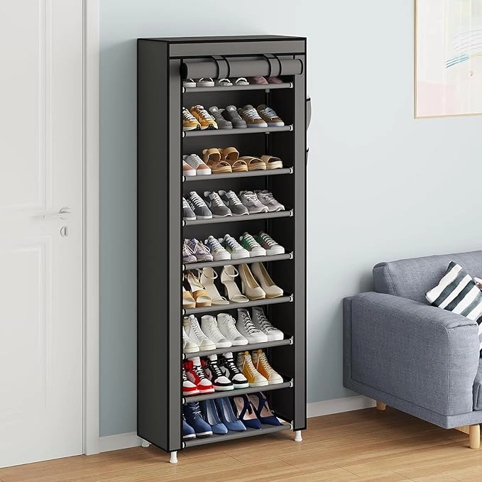 جزامة 10 دور بغطاء وتربروف سهلة الفك والتركيب لتنظيم الأحذية بشكل أنيق ومرتب - Shoe Organizer Rack with 10 Tiers & Waterproof Cover Easy Assembly for Neat and Stylish Storage - Image 2