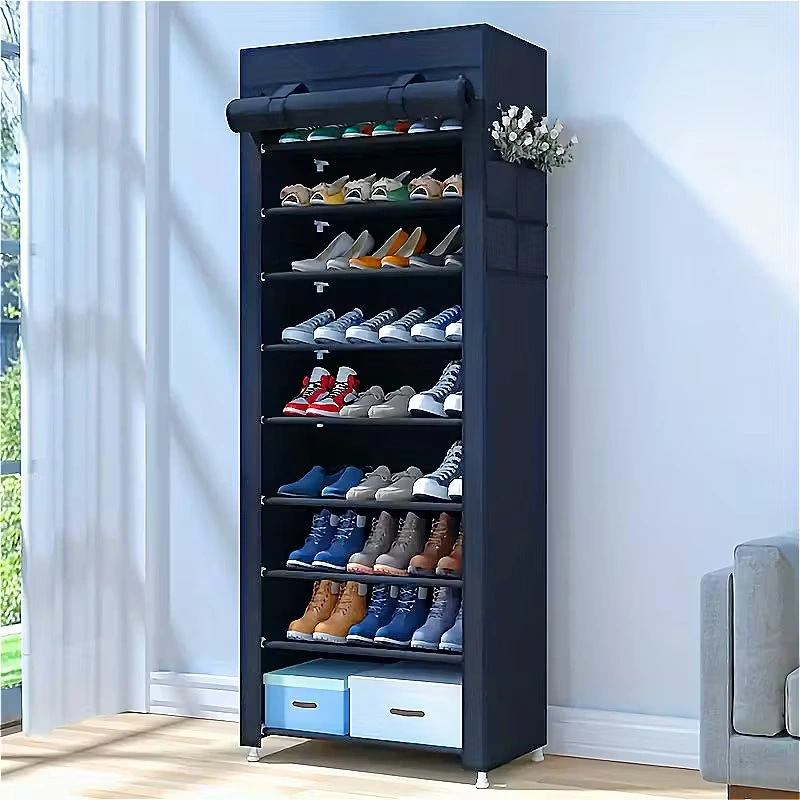 جزامة 10 دور بغطاء وتربروف سهلة الفك والتركيب لتنظيم الأحذية بشكل أنيق ومرتب - Shoe Organizer Rack with 10 Tiers & Waterproof Cover Easy Assembly for Neat and Stylish Storage - Image 3