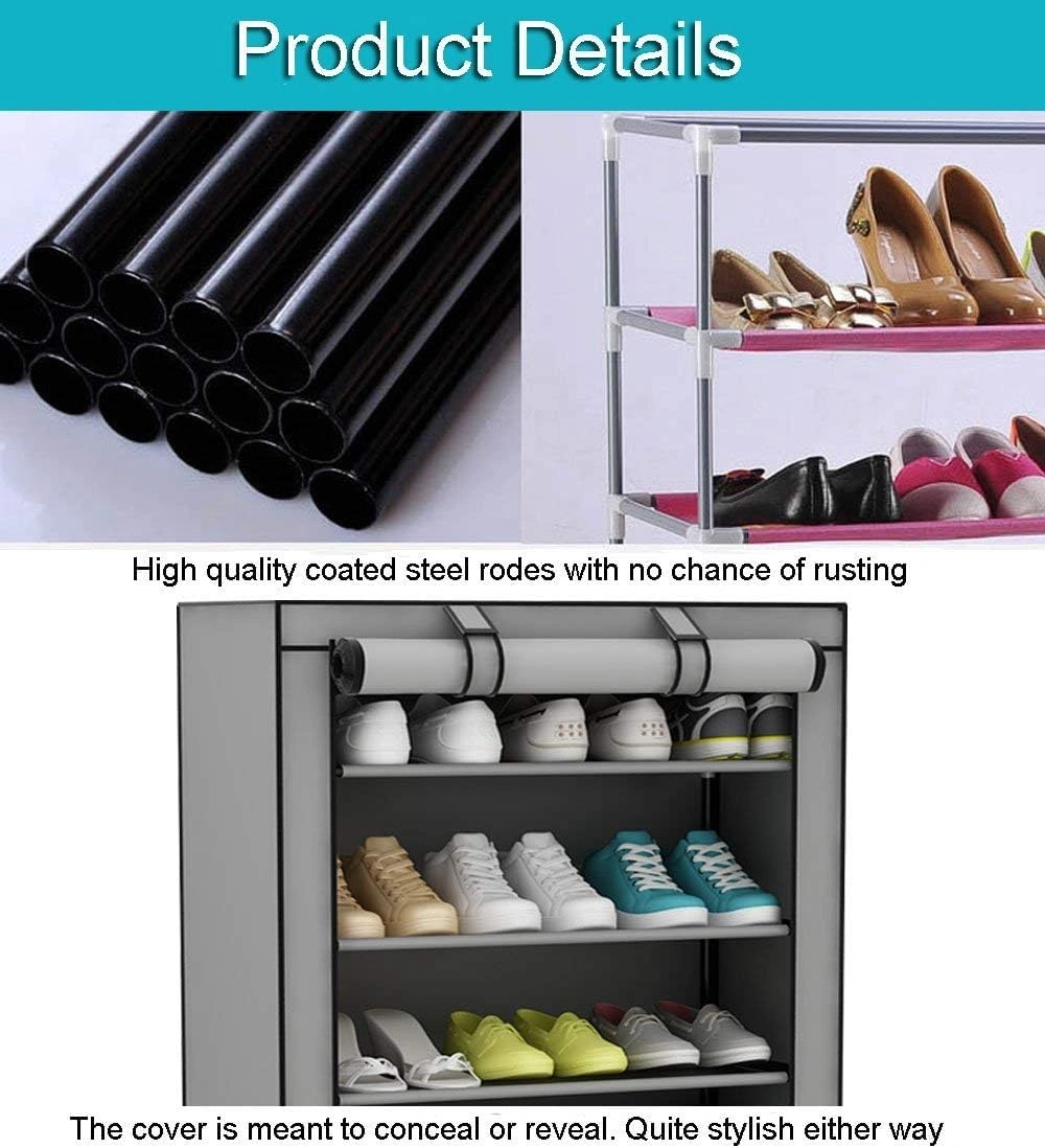 جزامة 10 دور بغطاء وتربروف سهلة الفك والتركيب لتنظيم الأحذية بشكل أنيق ومرتب - Shoe Organizer Rack with 10 Tiers & Waterproof Cover Easy Assembly for Neat and Stylish Storage - Image 4