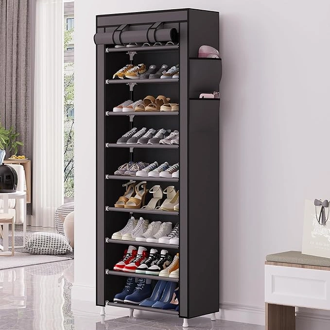 جزامة 10 دور بغطاء وتربروف سهلة الفك والتركيب لتنظيم الأحذية بشكل أنيق ومرتب - Shoe Organizer Rack with 10 Tiers & Waterproof Cover Easy Assembly for Neat and Stylish Storage - Image 6