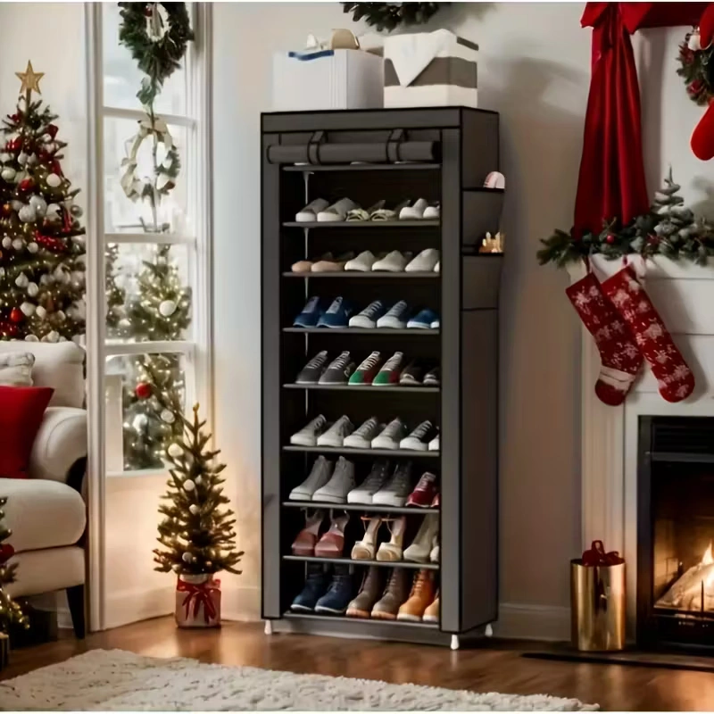 جزامة 10 دور بغطاء وتربروف سهلة الفك والتركيب لتنظيم الأحذية بشكل أنيق ومرتب - Shoe Organizer Rack with 10 Tiers & Waterproof Cover Easy Assembly for Neat and Stylish Storage - Image 7