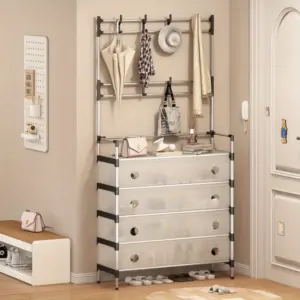 استاند منظم للاحذية 5 دور بهوكات لتعليق الملابس والقبعات - Shoe Organizer Stand 5 Tiers with Hooks for Hanging Clothes and Hats