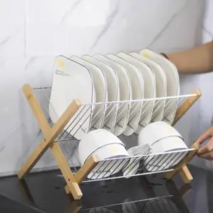 Alternative view of مطبقية معدن وخشب مقاومة للصدأ قابلة للطي - Metal & Wood Dish Rack Rust Resistant and Foldable