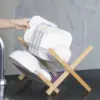 مطبقية معدن وخشب مقاومة للصدأ قابلة للطي - Metal & Wood Dish Rack Rust Resistant and Foldable