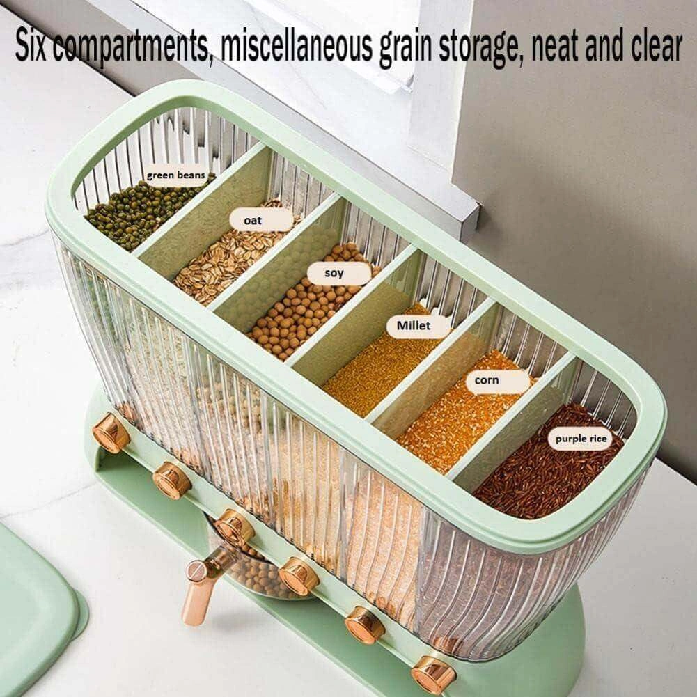 ديسبنسر بقوليات 6 خانات بمعيار لتنظيم الأرز والمكرونة والشعيرية والحبوب - Grain Dispenser with 6 Compartments & Measuring Cup for Rice Pasta Vermicelli & Grains - Image 3