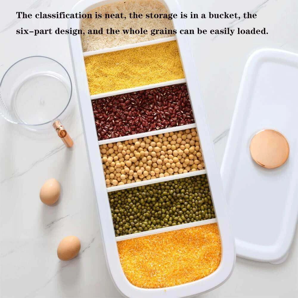 ديسبنسر بقوليات 6 خانات بمعيار لتنظيم الأرز والمكرونة والشعيرية والحبوب - Grain Dispenser with 6 Compartments & Measuring Cup for Rice Pasta Vermicelli & Grains - Image 4