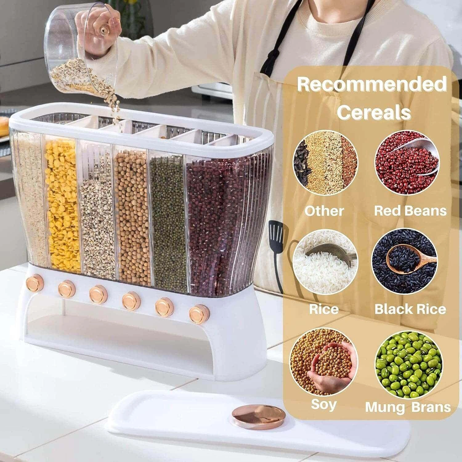 ديسبنسر بقوليات 6 خانات بمعيار لتنظيم الأرز والمكرونة والشعيرية والحبوب - Grain Dispenser with 6 Compartments & Measuring Cup for Rice Pasta Vermicelli & Grains - Image 7