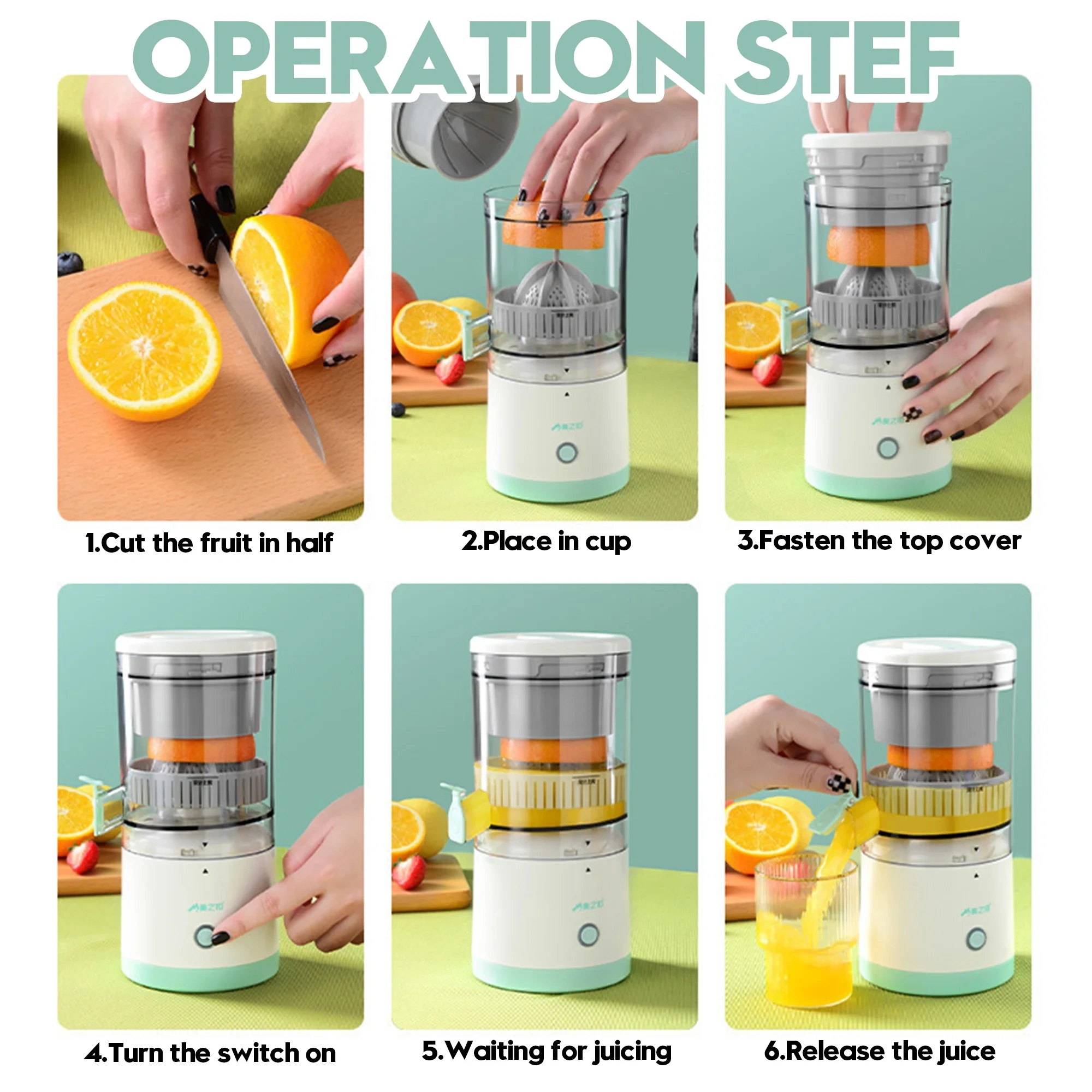 عصارة فواكه كهربائية للبرتقال والبطيخ قابلة للشحن بمنفذ يو اس بي - Electric Fruit Juicer for Oranges & Watermelon USB Rechargeable - Image 6