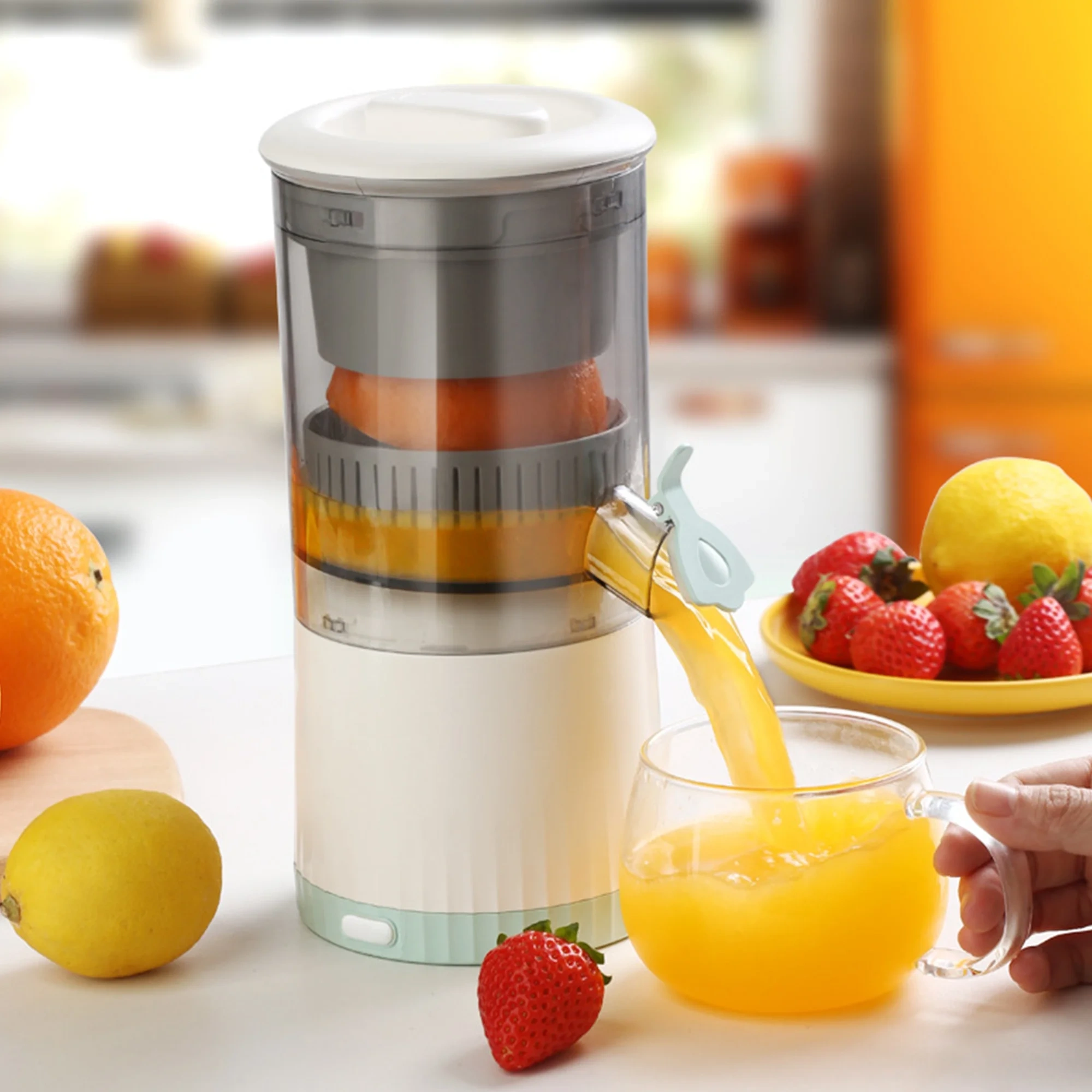عصارة فواكه كهربائية للبرتقال والبطيخ قابلة للشحن بمنفذ يو اس بي - Electric Fruit Juicer for Oranges & Watermelon USB Rechargeable - Image 10