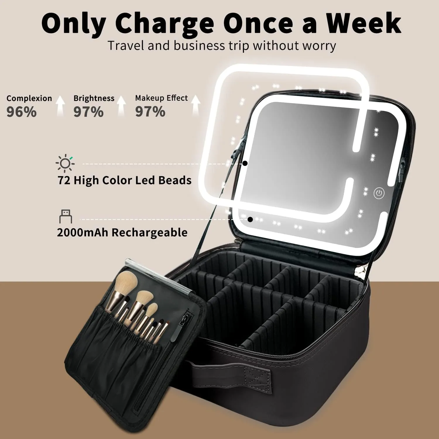 منظم ميكب بمراية ليد مثالي للسفر والاستخدام اليومي - Makeup Organizer with LED Mirror Perfect for Travel & Daily Use - Image 7