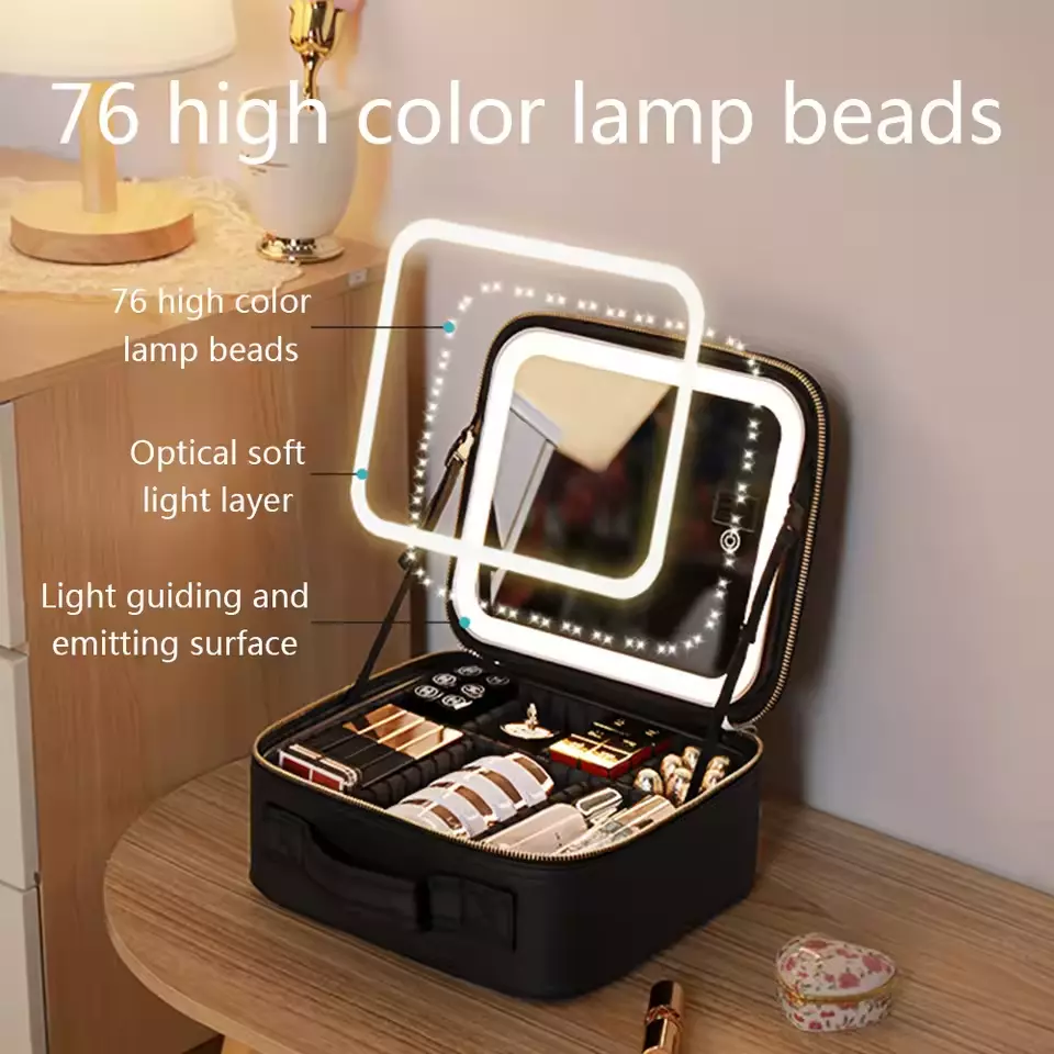 منظم ميكب بمراية ليد مثالي للسفر والاستخدام اليومي - Makeup Organizer with LED Mirror Perfect for Travel & Daily Use