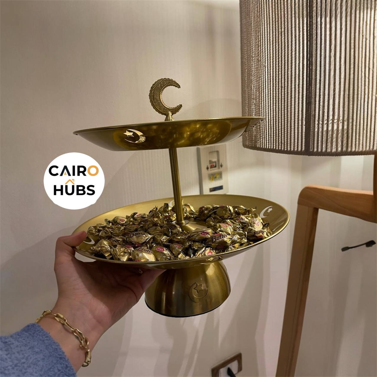 شيالة نحاس 2 دور لتقديم التمر والمكسرات والحلويات مثالية لرمضان والعيد - Copper 2 Tier Serving Stand for Dates, Nuts & Sweets Perfect for Ramadan & Eid - Image 3