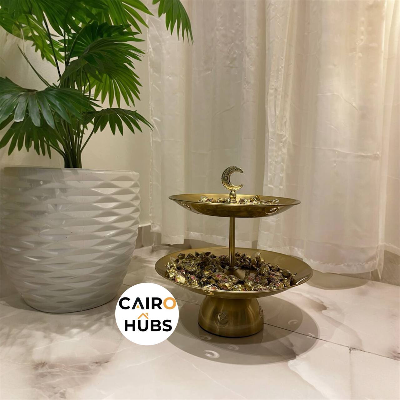 شيالة نحاس 2 دور لتقديم التمر والمكسرات والحلويات مثالية لرمضان والعيد - Copper 2 Tier Serving Stand for Dates, Nuts & Sweets Perfect for Ramadan & Eid - Image 5
