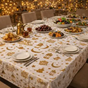 مفرش سفرة رمضان كريم قطيفة مقاس 3 متر × 150 سم - Ramadan Kareem Velvet Table Runner 3m × 150cm