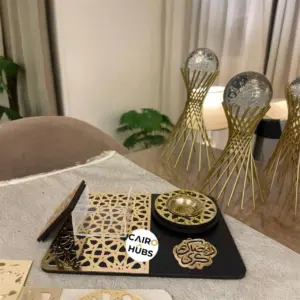 مبخرة رمضان كريم خشب وأكريليك مع علبة لحفظ البخور - Ramadan Incense Burner Wood & Acrylic with Acrylic Storage Box